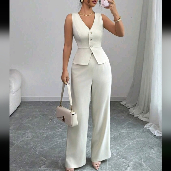 Women's Elegant Sleeveless Vest And Pants Suit Set, Business Commute Style - Picture 1 of 4